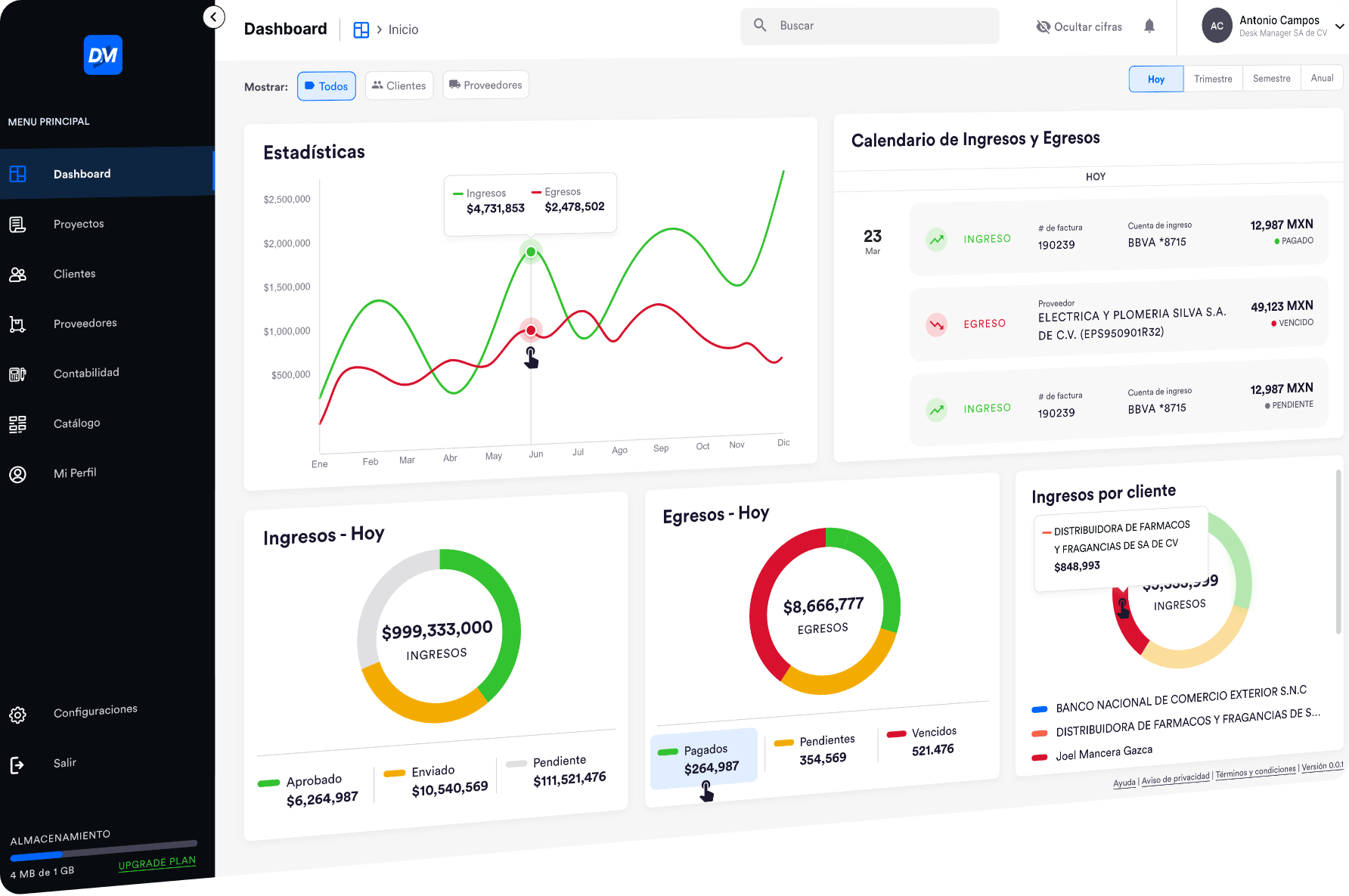 Captura de pantalla del software DeskManager